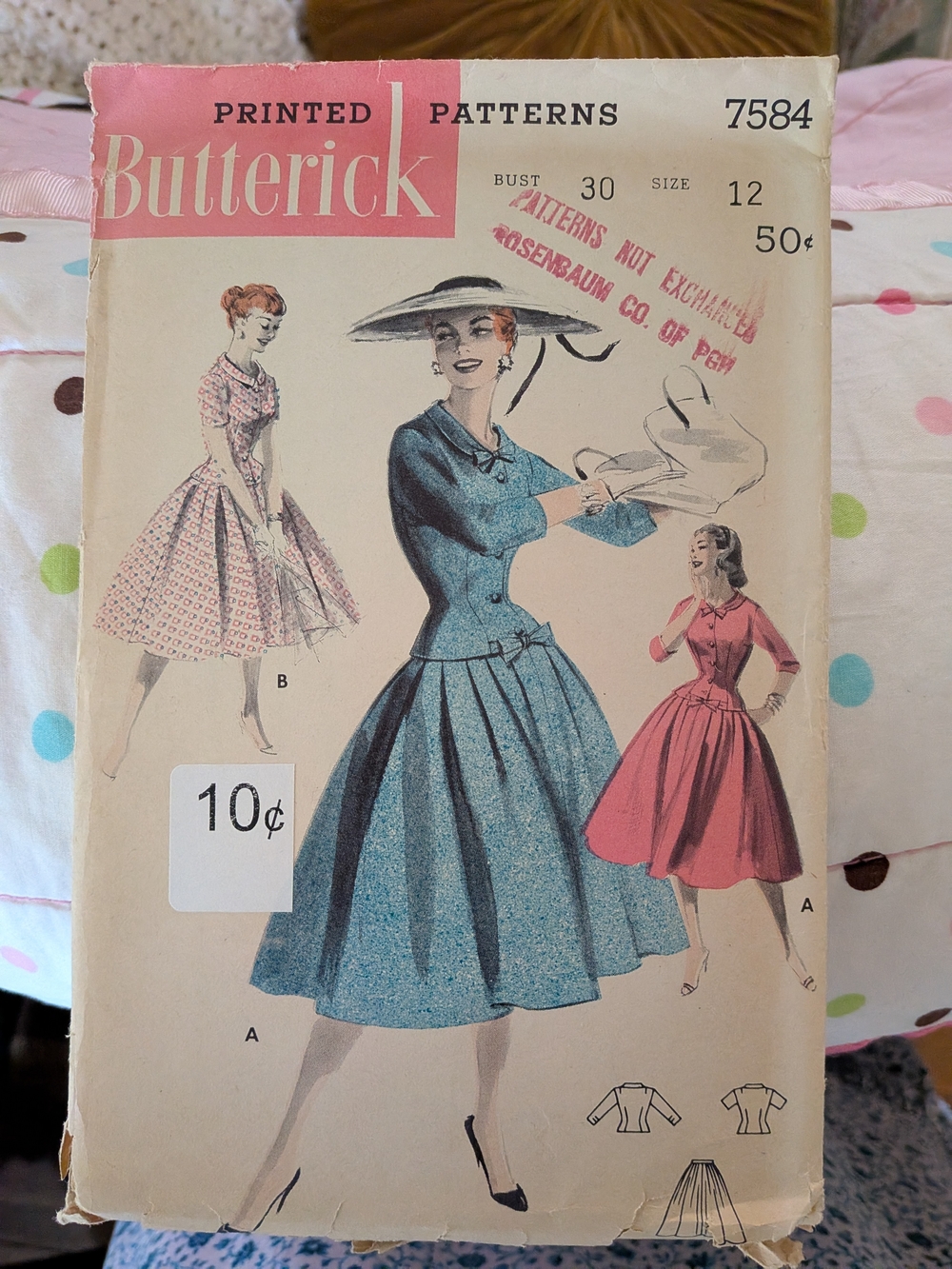 Butterick Vintage Printed Pattern 7584 - Blue & Pink Dress Designs New Look 1940